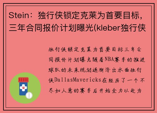 Stein：独行侠锁定克莱为首要目标，三年合同报价计划曝光(kleber独行侠)